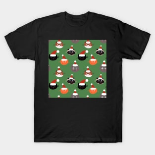 Cats in Santa Hats on Green T-Shirt